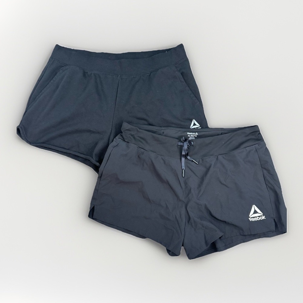 Reebok Athletic Shorts Lot 2 Black Logo Women XL Workout Lounge Gym